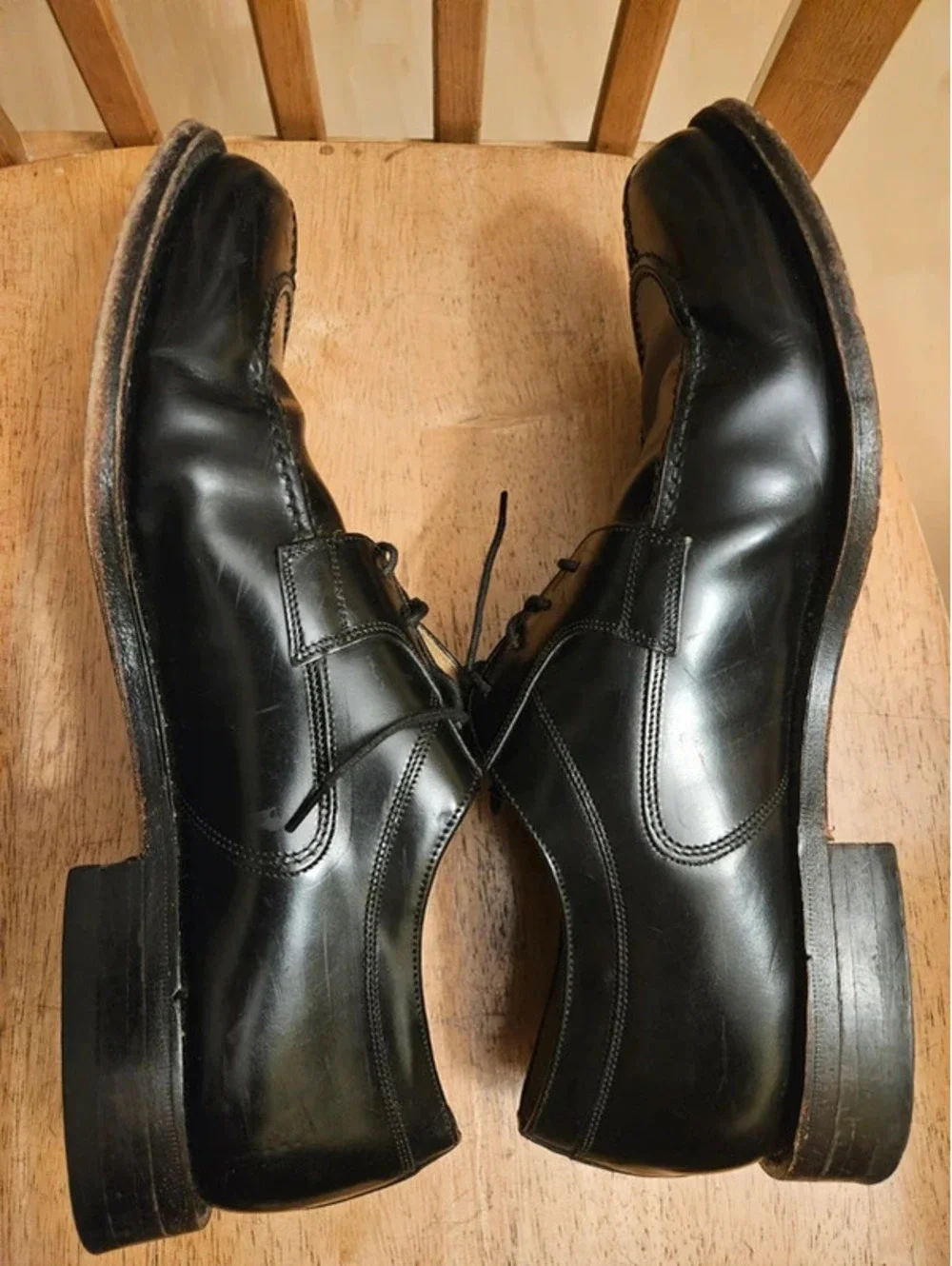 Johnston & Murphy Mens 10 D Black Leather Apron Toe Lace Up Dress Shoes